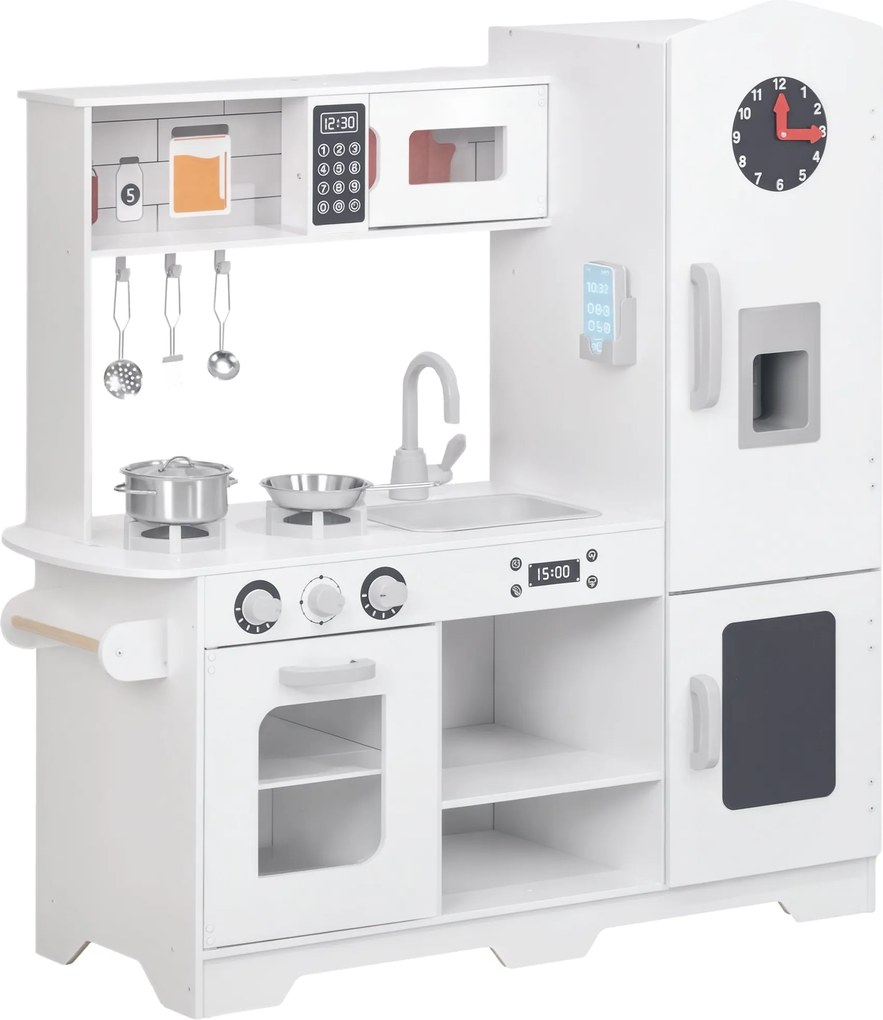 AIYAPLAY Játék Konyha Gyerekeknek 3 Éves Kortól - Fa Gyermek Konyha Mini Konyha Tűzhellyel, Mosogatóval, Mikrohullámú Sütővel, Órával, Jégkészítővel é