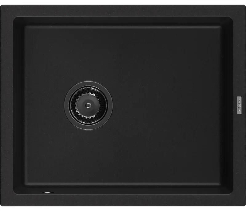 Mexen Pedro, gránit mosogató 560x460x200 mm, 1 kamrás, fekete, fekete szifonnal, 6508561000-77-B