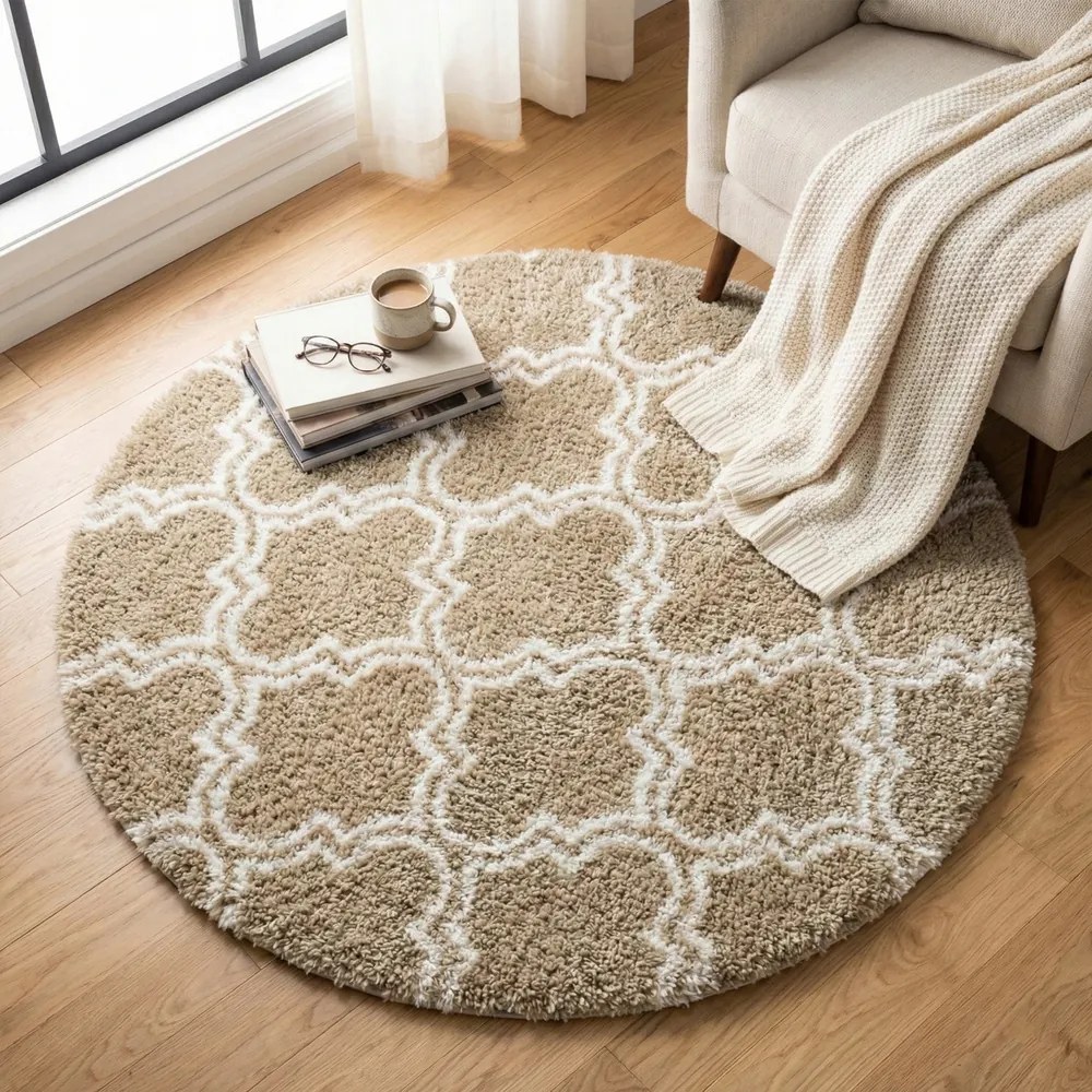 Kerek szőnyeg Decor csúszásgátló puha bolyhos 140x140 Khaki Lantern