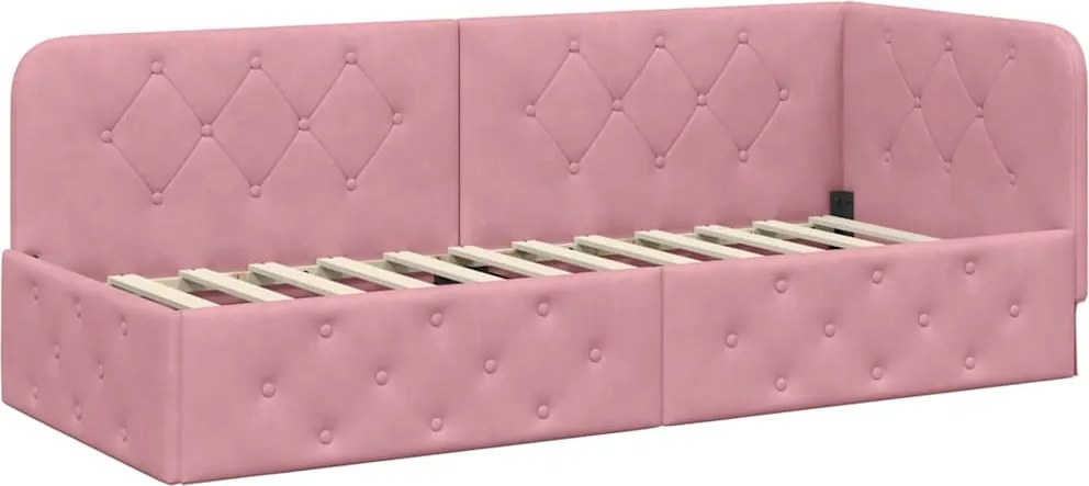 vidaXL Sarokágy keret fejtámlával Rózsaszín 80 x 200 cm Bársony