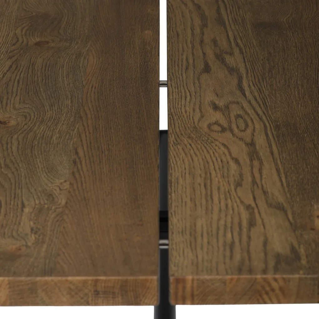 Masă de sufragerie, 180x90cm, furnir, culoare nuc, picioare din metal negru