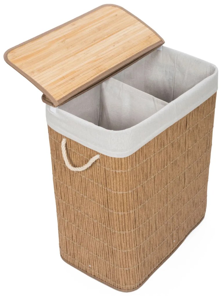 G21-es 105 literes szennyeskosár elválasztókkal, rattan utánzat, fehér betéttel
