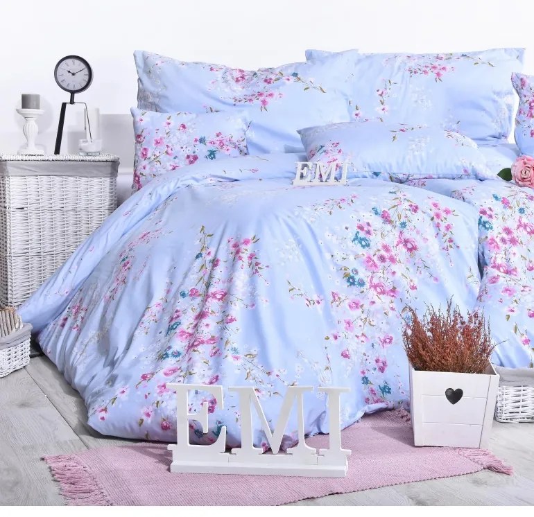 EMI Stela kék pamut ágyneműhuzat, A standard egyszemélyes ágy szett tartalma: 1x 140x200 + 1x 70x90