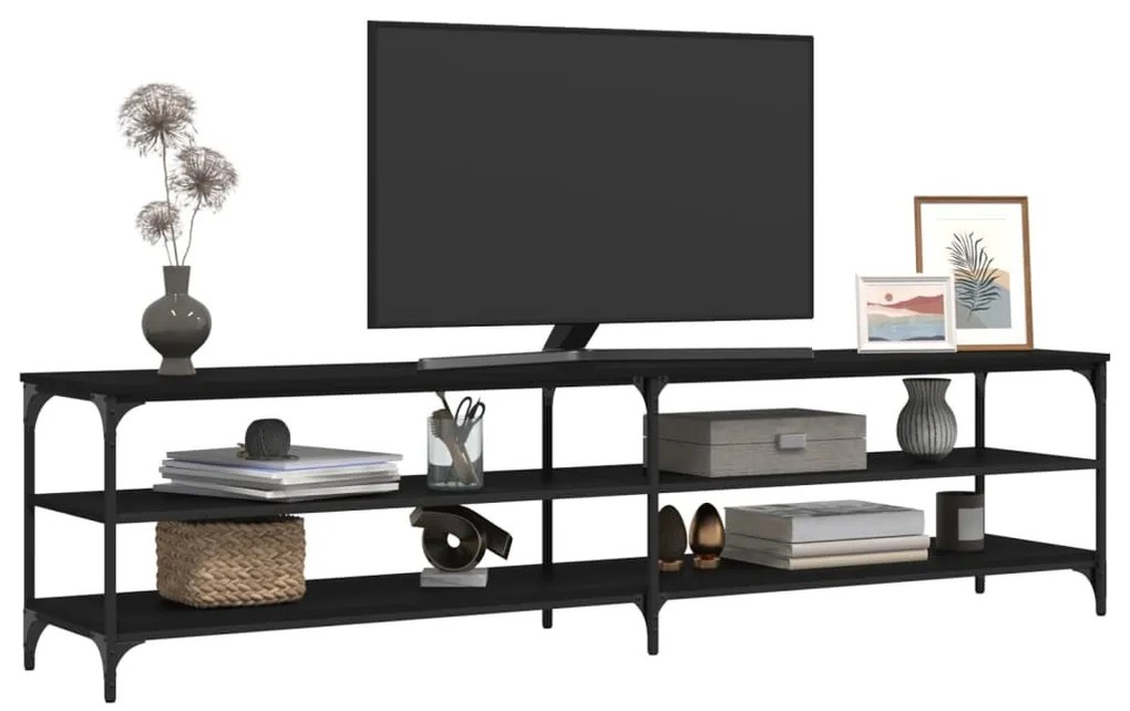 fekete szerelt fa és fém TV-szekrény 200x30x50 cm