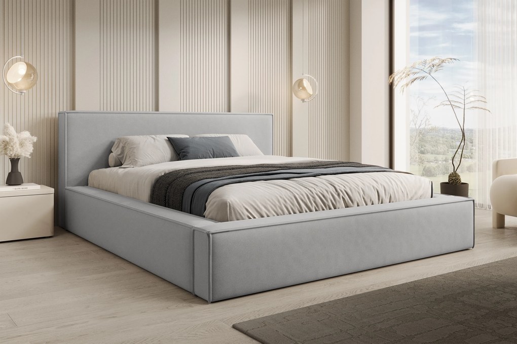 Nirello kárpitozott ágy 160x200 tárolóval - szürke Castel 80 bársony