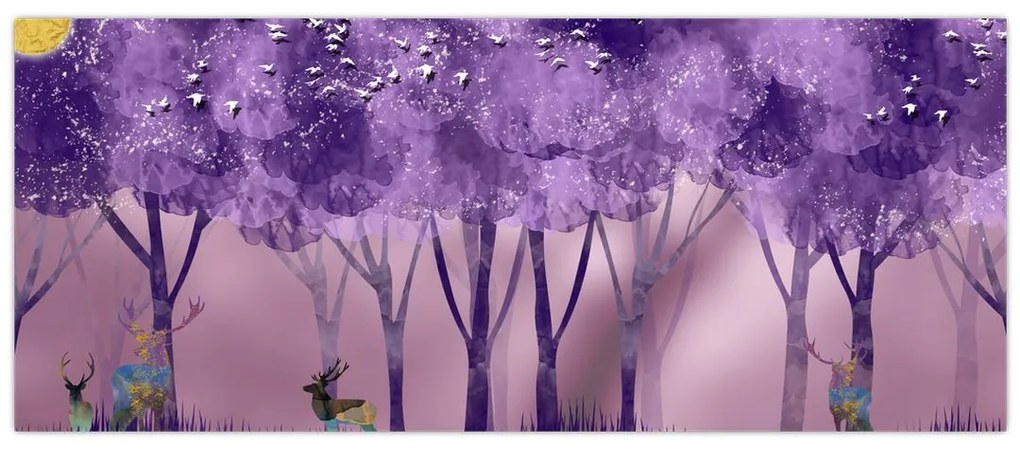 Kép - Szarvasok egy varázslatos erdőben (120x50 cm)