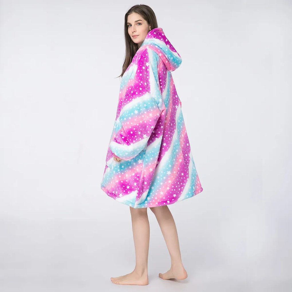 báránybunda hatású kapucnis, ujjas pléd AURORA színes