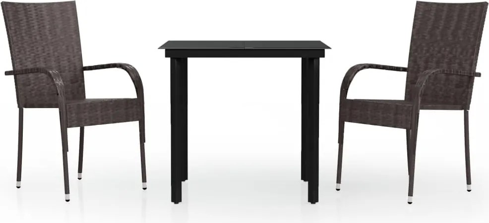 vidaXL 3 részes barna-fekete kerti étkezőgarnitúra