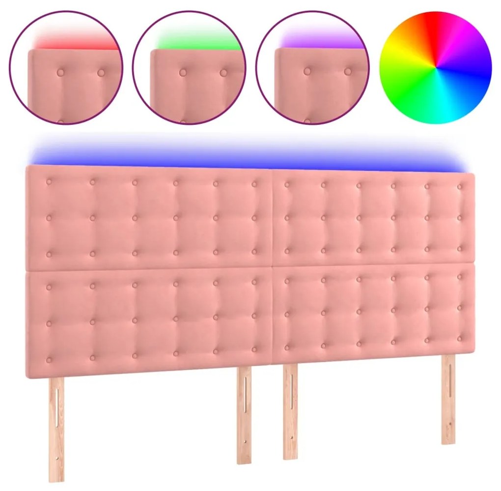 rózsaszín bársony LED-es fejtámla 180x5x118/128 cm