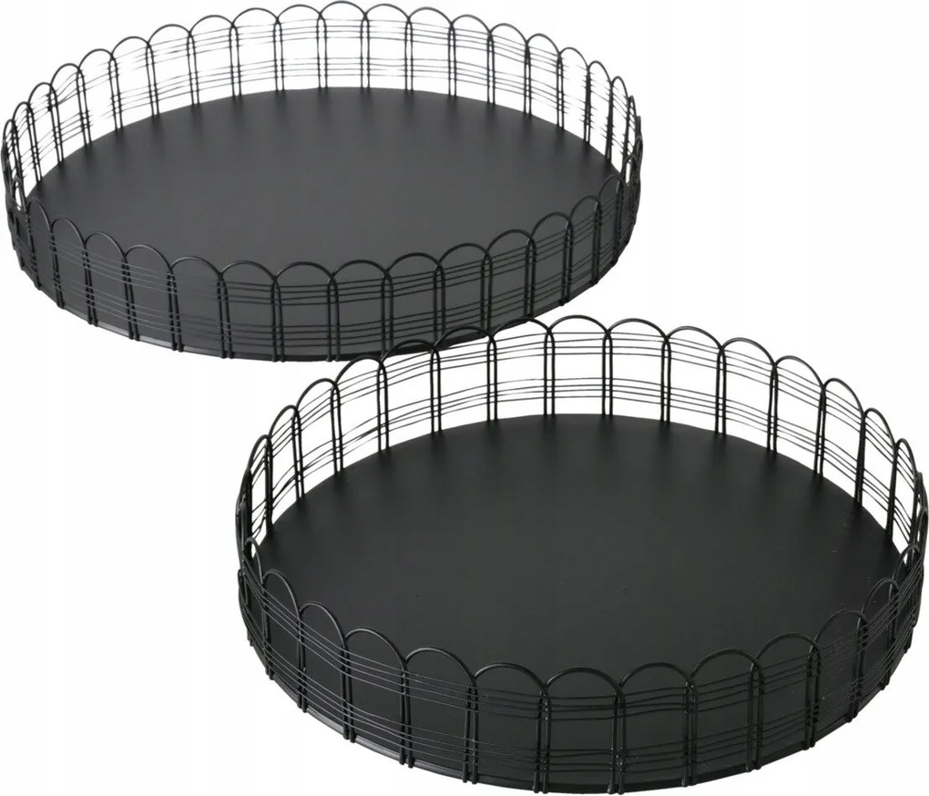 Fém Tálca Szett, Fekete, Kerek, Dekoratív, 2 Db-os Weiry, Átmérő 25-31 CM