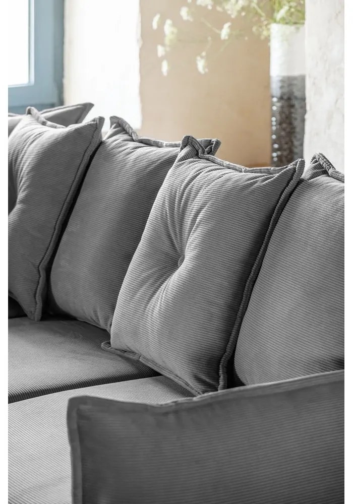 Szürke kordbársony kinyitható sarokkanapé (bal oldali-U alakú) Lazy Lukka – Miuform