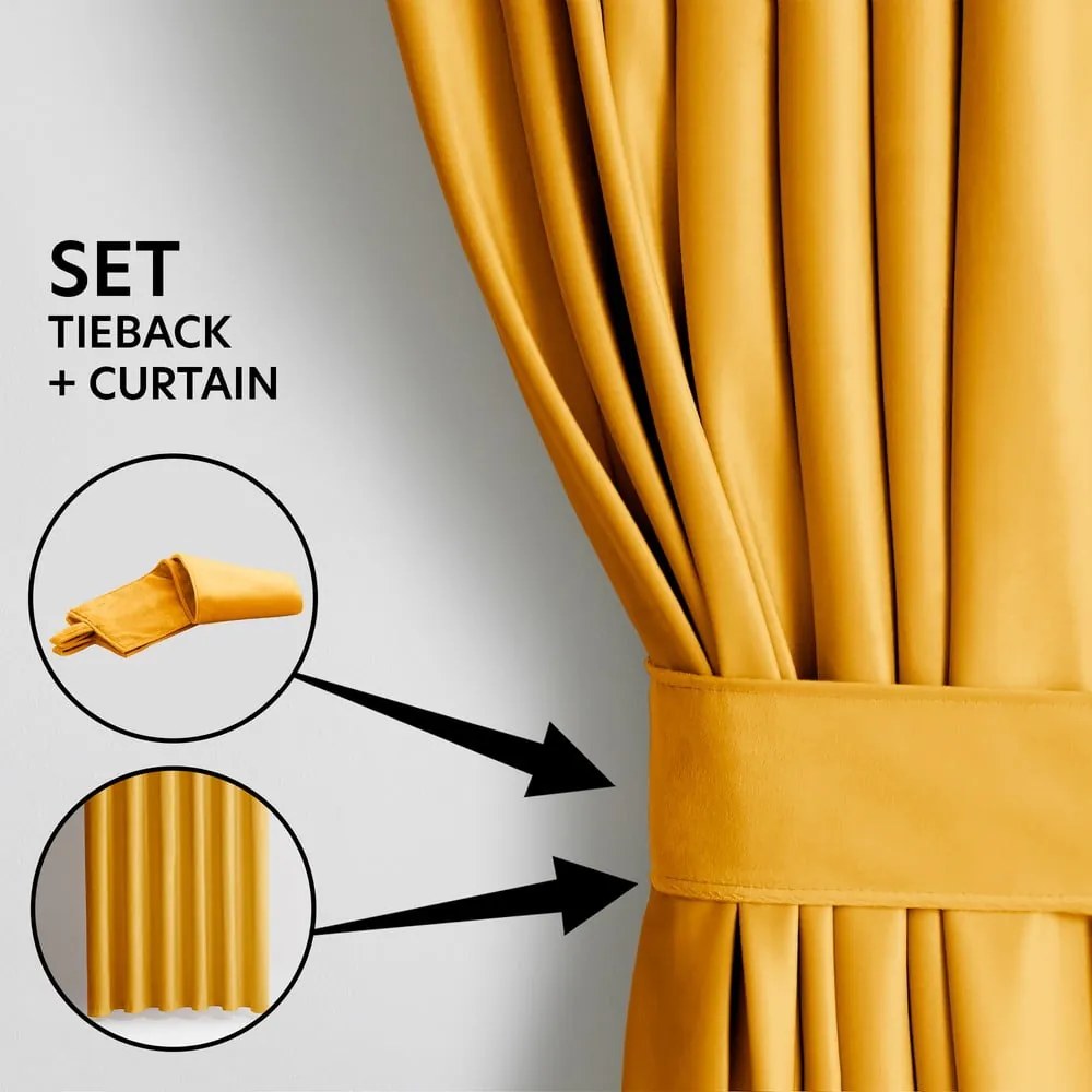 Sárga bársony dimout (részleges sötétítő) függöny 140x270 cm Pleat – Restilo