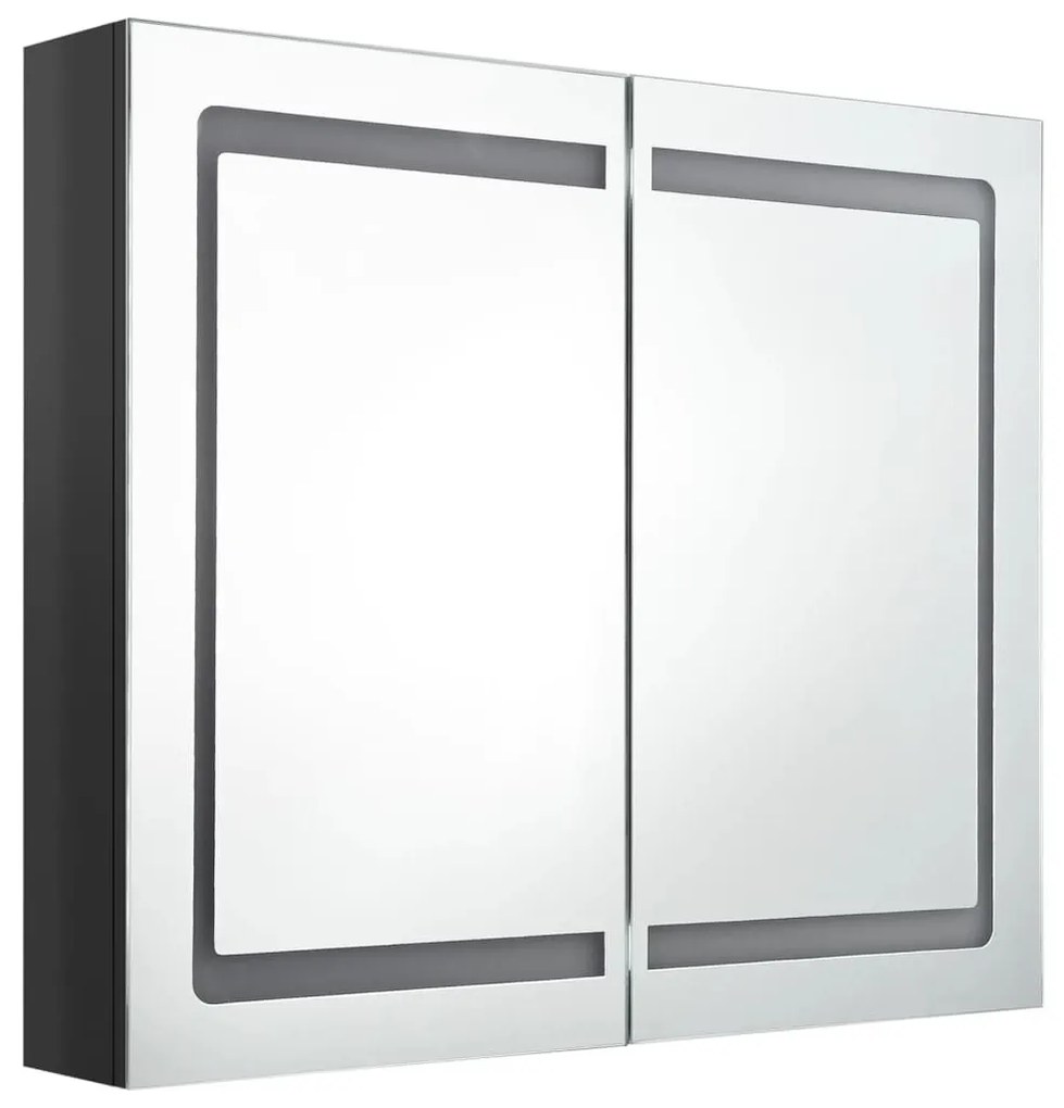 fényes fekete LED-es tükrös fürdőszobaszekrény 80 x 12 x 68 cm