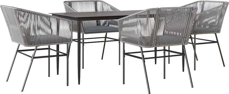 vidaXL 5 részes szürke polyrattan üveg kerti étkezőgarnitúra párnával