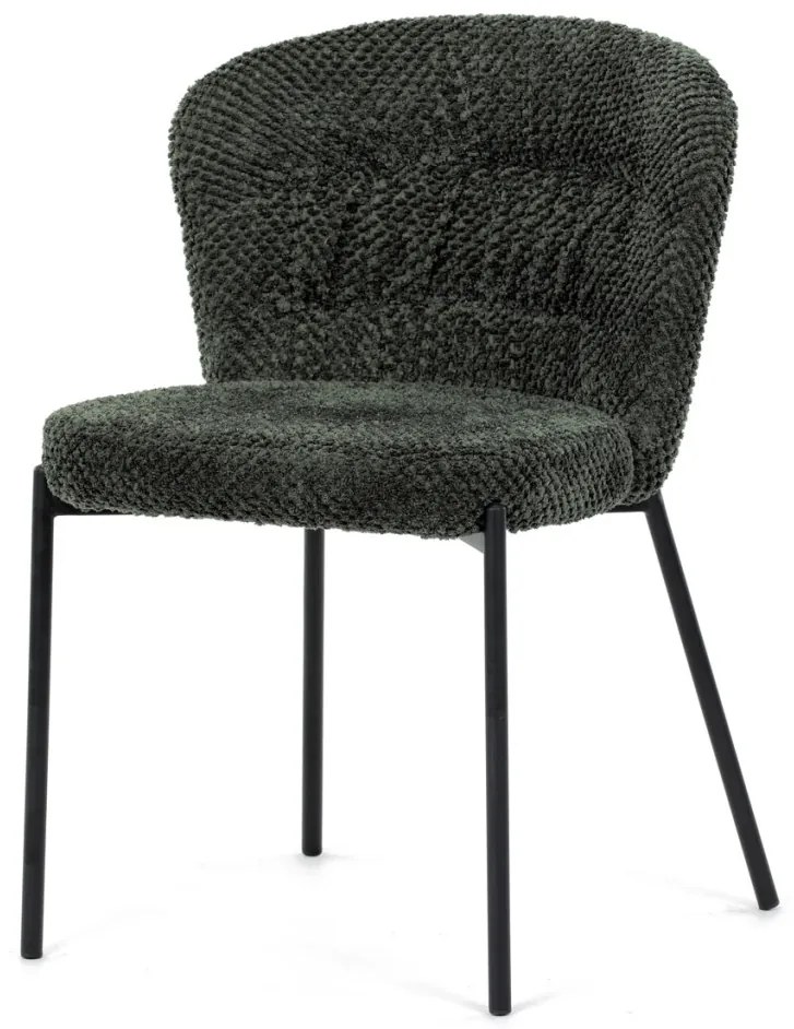 Scaun de sufragerie, rapițerie verde, picioare metalice negre