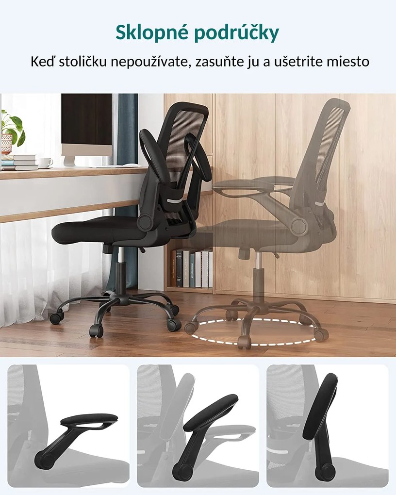 Összecsukható karfás, fekete irodai szék