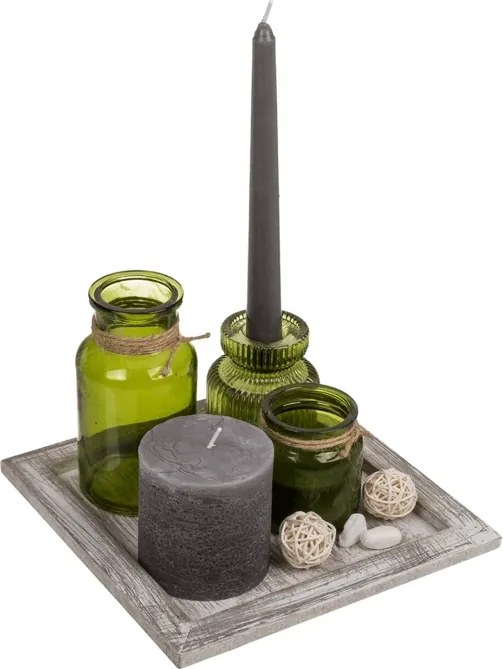Dísztálca gyertyatartóval és gyertyákkal HYGGE 20x20 cm