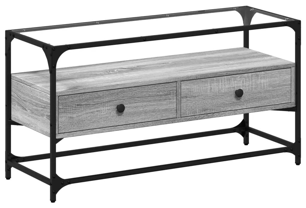 szürke sonoma szerelt fa TV-szekrény üveglappal 98 x 35 x 51 cm