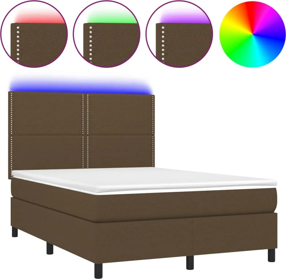 vidaXL barna szövet rugós és LED-es ágy matraccal 140x190 cm