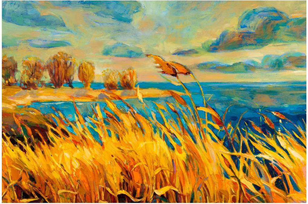 Kép - naplemente a tó felett, akril festmény (90x60 cm)