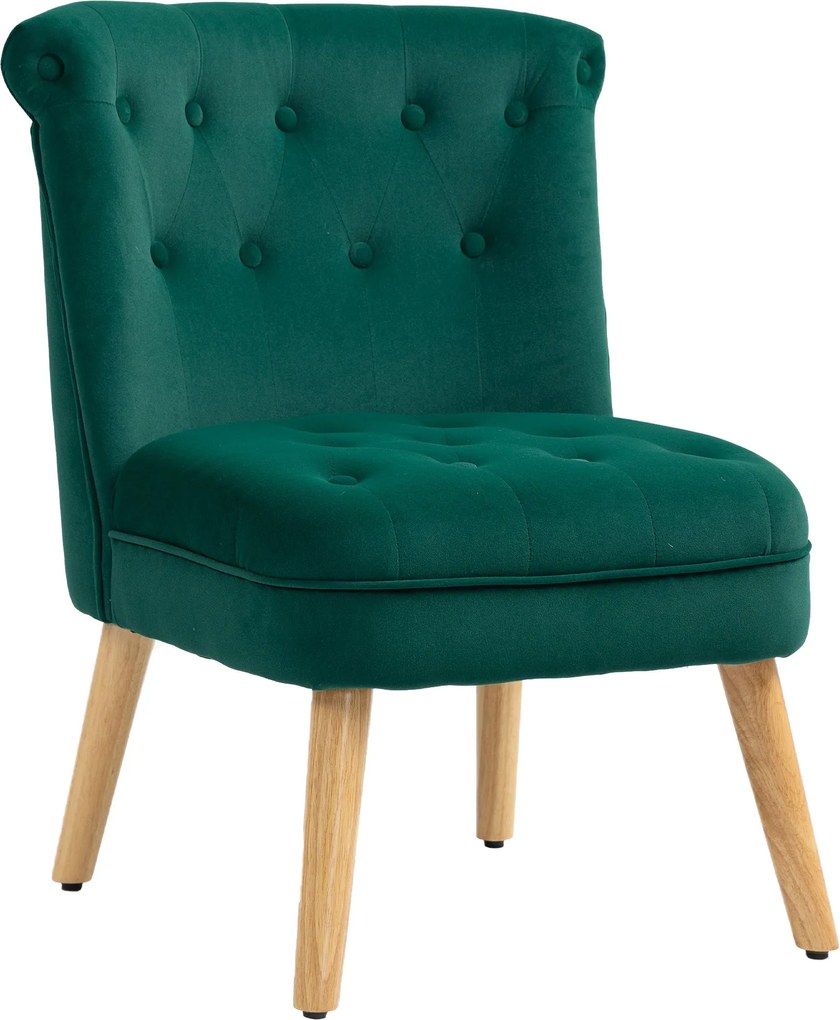 HOMCOM Kárpitozott Karosszék Nappali és Étkezőszobába, Fa Lábakkal és Bársonyos Hatású Szövettel, 60x66x79 cm, Zöld | Aosom