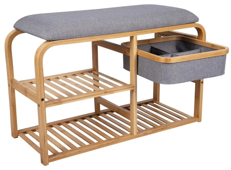 Bench bambusz cipőtartó szürke ülőrésszel, szélesség 70 cm - Leitmotiv