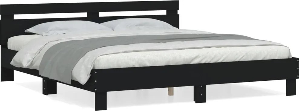 vidaXL fekete szerelt fa ágykeret fejtámlával 160 x 200 cm
