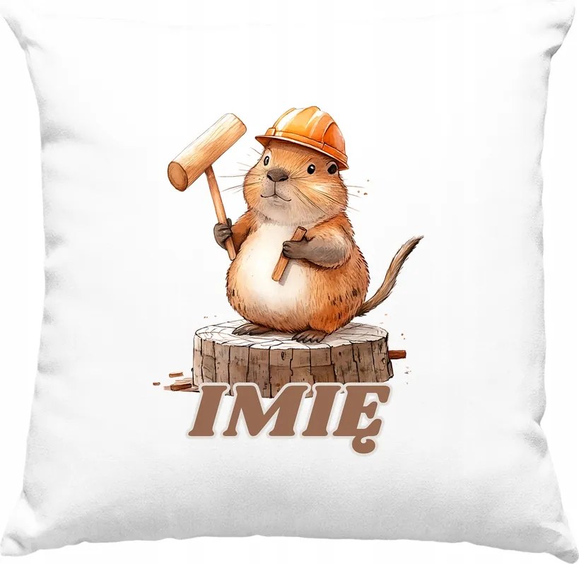 Gyerek párna Bober Építés +Név Fehér