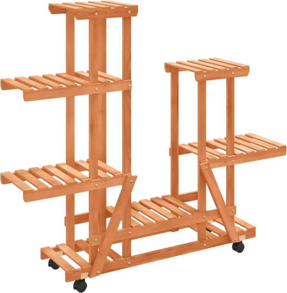 vidaXL tömör fenyőfa virágtartó állvány kerekekkel 95 x 25 x 101 cm