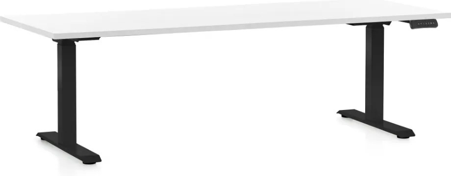 Állítható magasságú asztal OfficeTech D, 200 x 80 cm, fekete alap, fehér