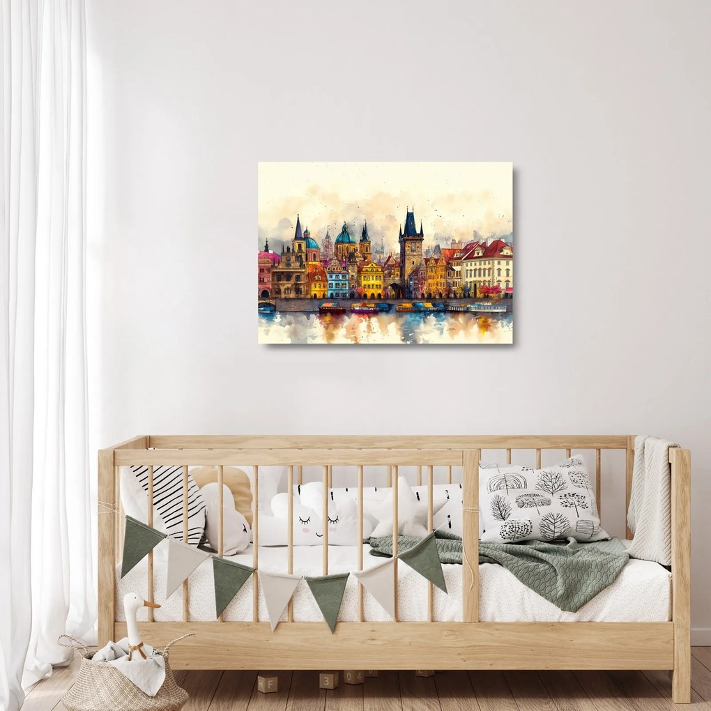 Üveg kép - Ősz a festett városban (70x50 cm)