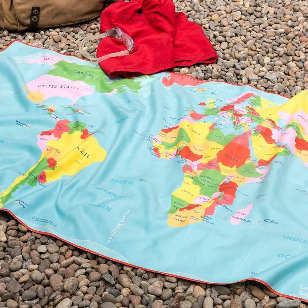 World Map színes mikroszálas fürdőlepedő, 70 x 150 cm - Rex London