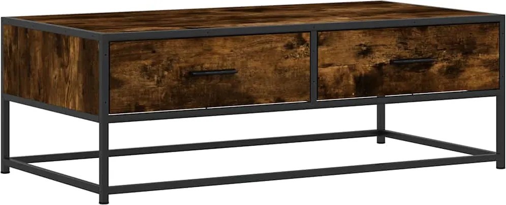 vidaXL füstös tölgy szerelt fa és fém dohányzóasztal 100 x 50 x 35 cm