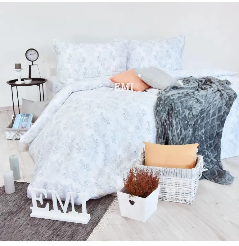 EMI Poetics szürke-fehér szatén ágyneműhuzat, A standard egyszemélyes ágy szett tartalma: 1x 140x200 + 1x 70x90