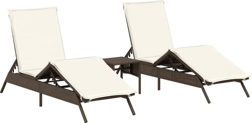 vidaXL 2 db barna polyrattan napozóágy asztallal