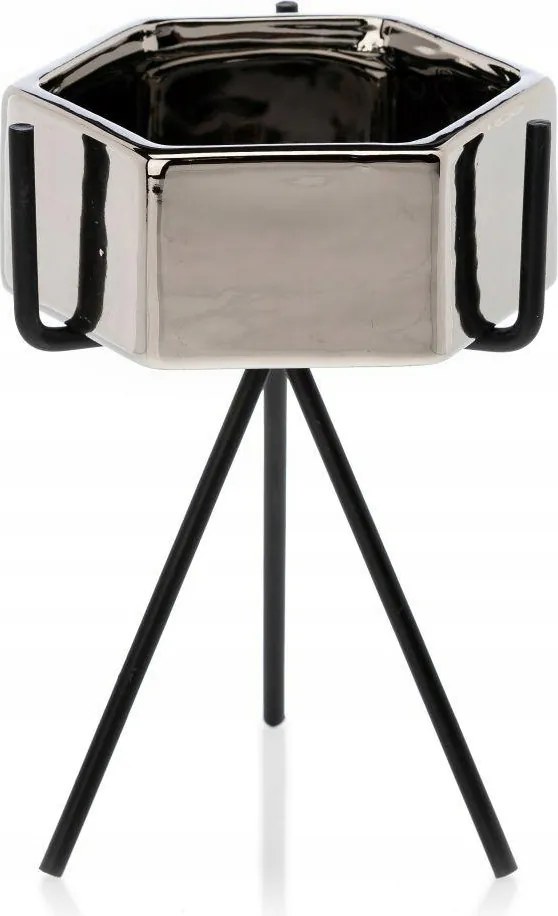 Kerámia Virágtartó Kaspó Fedő Virágtartó Ezüst Váz Fekete Fém