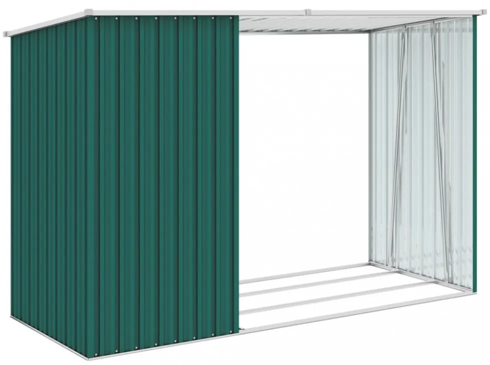 zöld horganyzott acél kerti tűzifatároló 245 x 98 x 159 cm