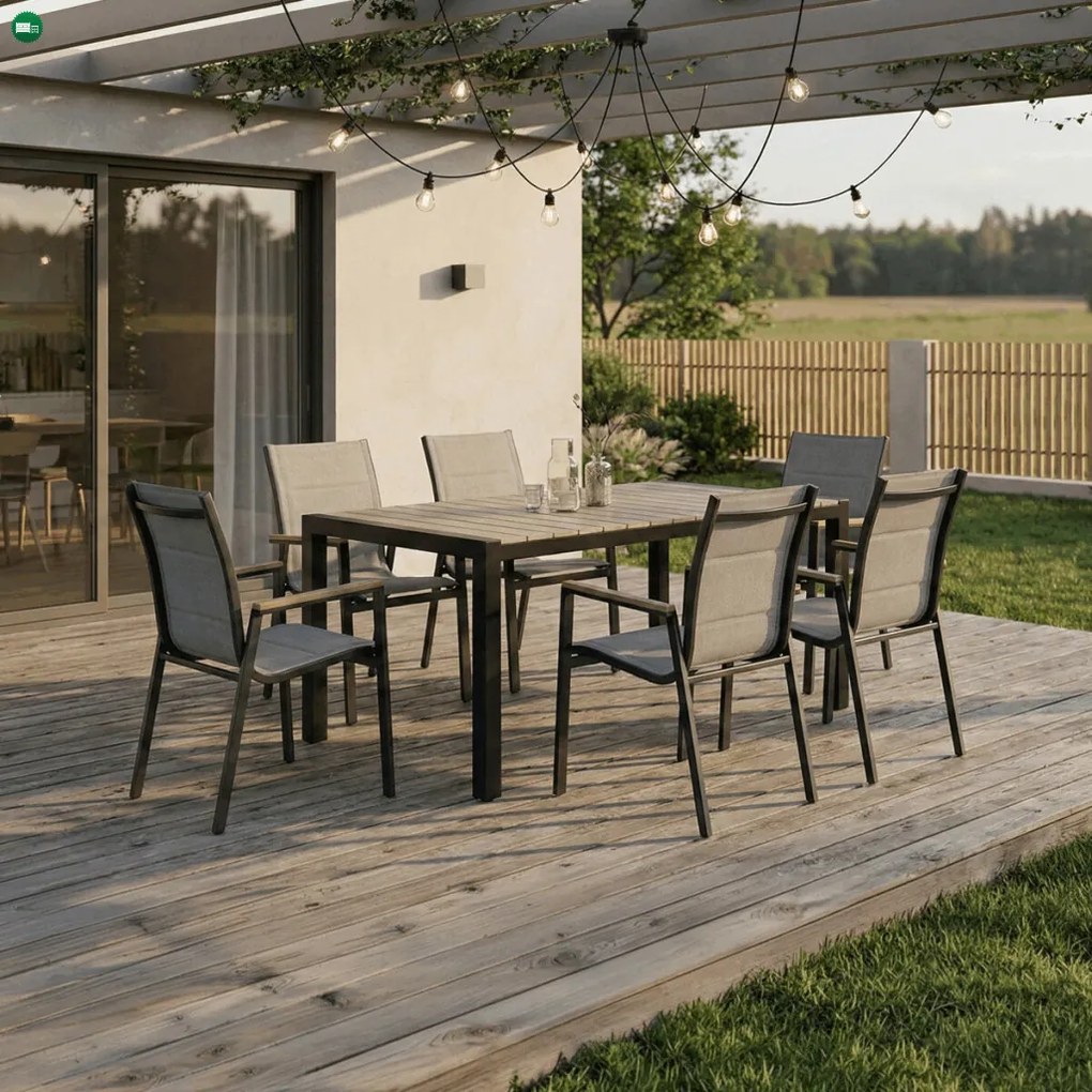 Kerti asztal 160x90 cm, alumínium, polywood, fekete, AZT-S1514 BK