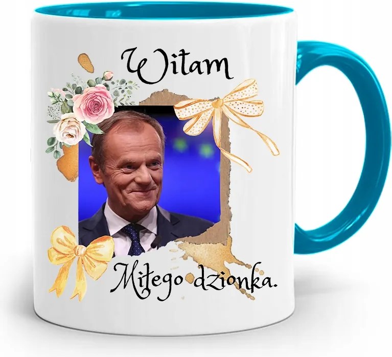 Donald Tusk Kék Bögre Platform Ajándék fényképes nyomtatással