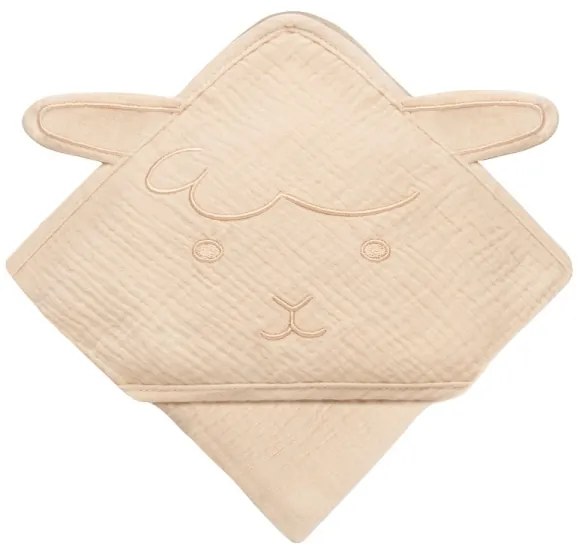 Lionelo - Muszlin kapucnis babatörölköző, bézs (Sand)