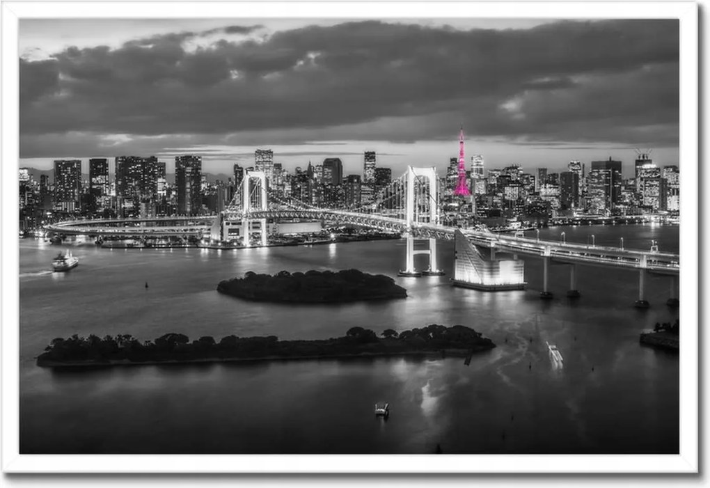 Poszter keretben 60x40 Rózsaszín Eiffel-torony híd