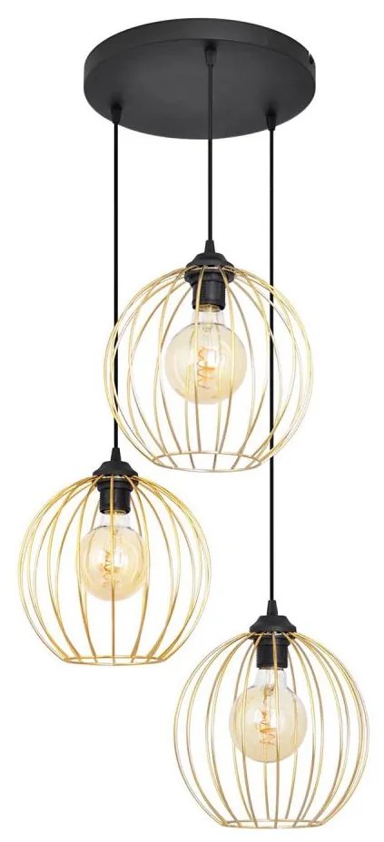 Csillár zsinóron MERCURE 3xE27/15W/230V arany/fekete