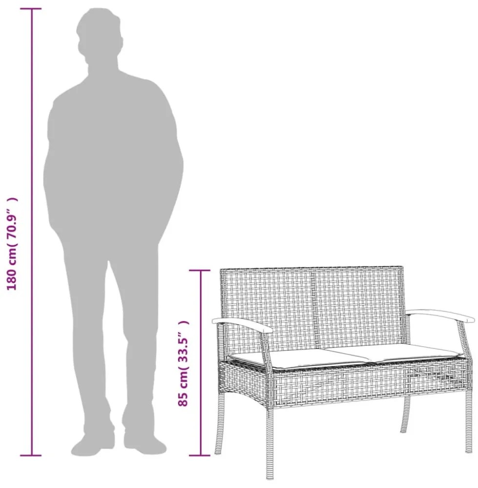 szürke polyrattan és akácfa kerti pad párnával