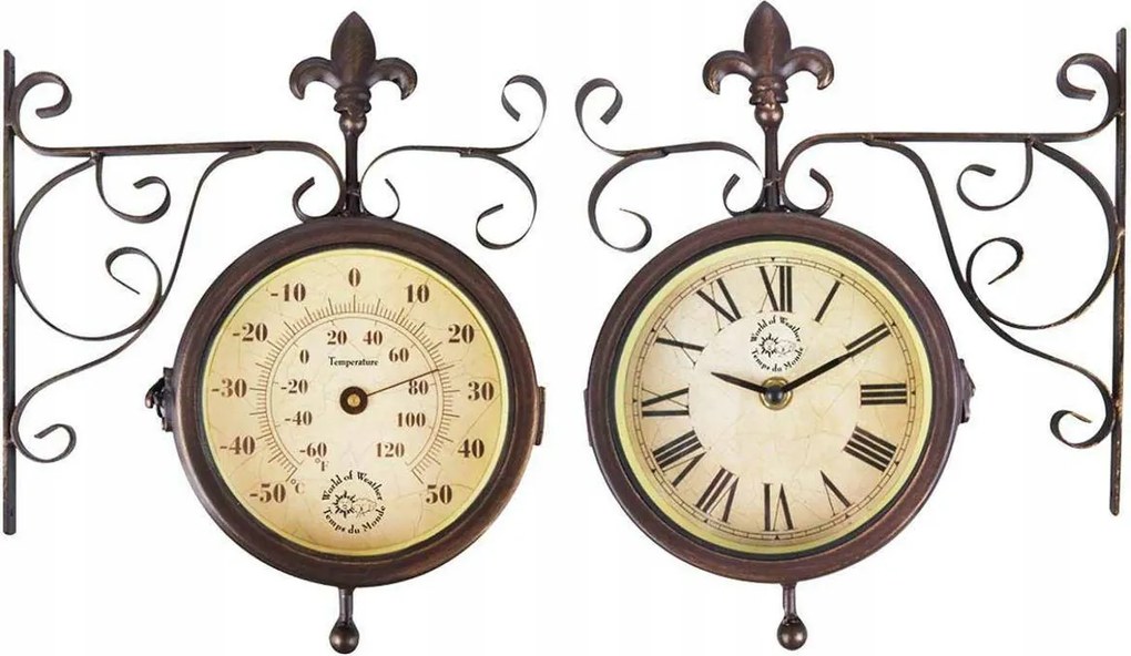 Kétoldalas kültéri óra Retro hőmérővel