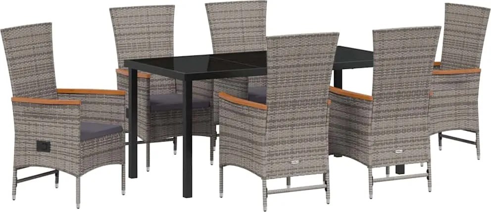 vidaXL Kert étkező szett párnával 7 pcs Szürke Porszórt acél