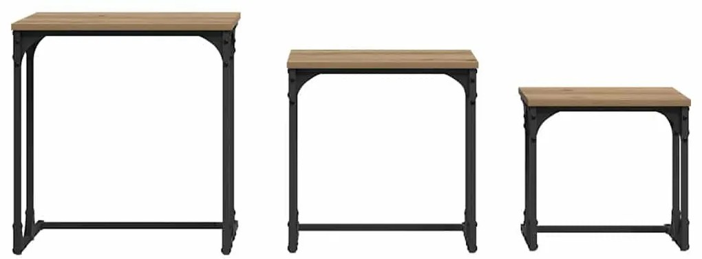 Fészkelt Kávézó Asztal 3 pcs kézműves tölgy 50.5 x 35 x 53 cm