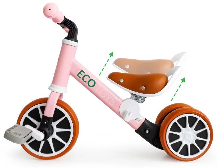 ECOTOYS Gyerek tricikli  2 in 1 rózsaszín