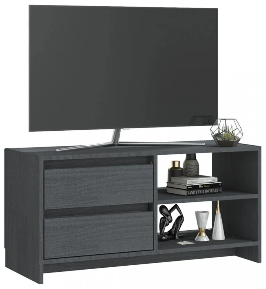 szürke tömör fenyőfa TV szekrény 80 x 31 x 39 cm