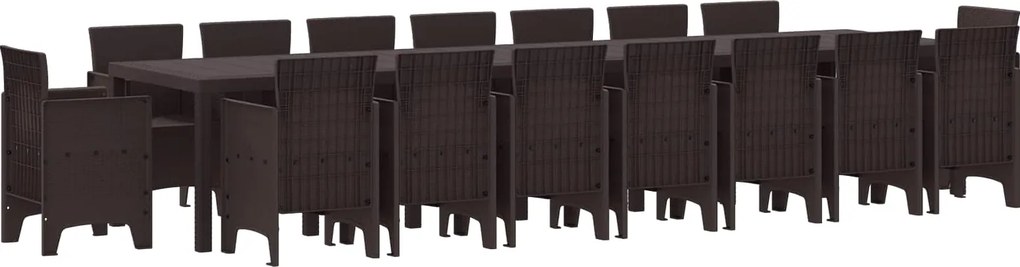 vidaXL Kerti étkező szett párnákkal párnával 17 pcs Barna PP