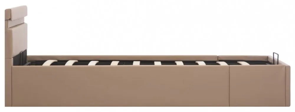 kávészínű műbőr LED-es hidraulikus ágykeret 100 x 200 cm
